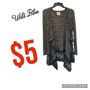 $5 ITEM-NWT wild blues gray hooded open Long sleeve cardigan